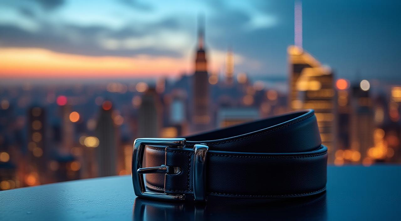 New York City architectural silhouette reflecting in a polished jewelry surface